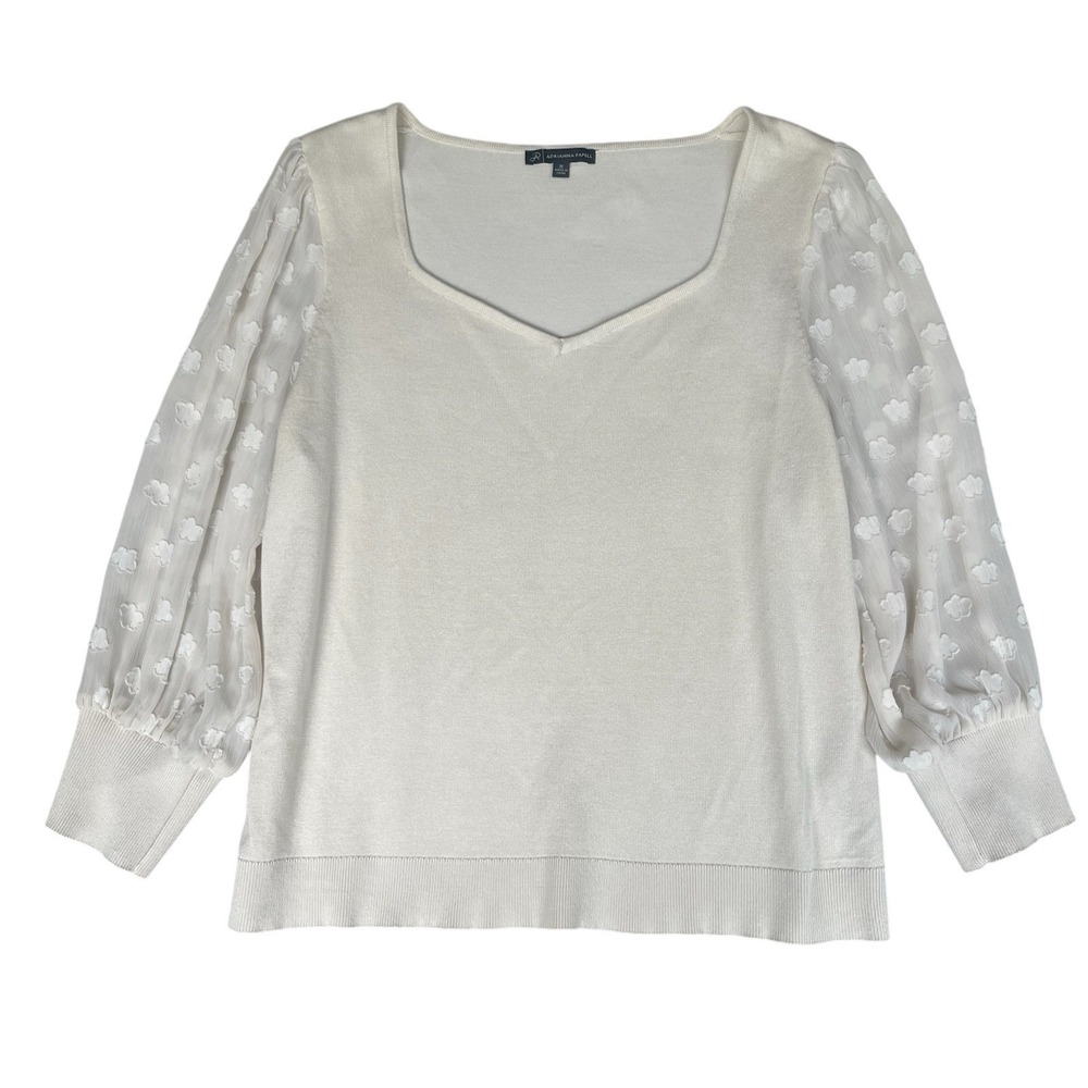 Adrianna‎ Papell Shirt Womens M White Sheer Sleeves Light Academia Finance Babe